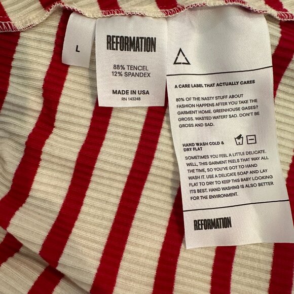 Reformation Annette Dress in Red and White Stripe, Size L - Picture 4 of 5
